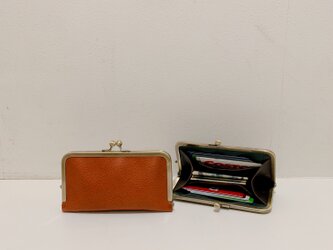 イタリアンレザースリムがま口財布◆ブラウン　名刺入れ　カードケース　小銭入れの画像