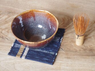 木綿・裂き織り　小さい敷物【002】・（1枚）　濃紺に2本の縞　約13～14㎝四方の画像