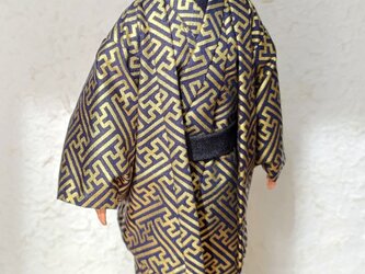「金箔紗綾…紺金」30cm男子ドール着物＆羽織りの画像