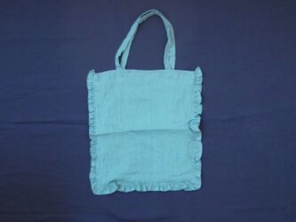 Linen frilled tote bag GREENの画像