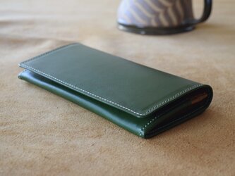 本革長財布　グリーン　高級イタリアンレザー使用の画像