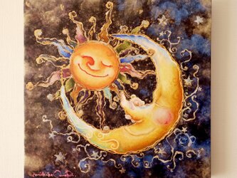 アートキャンバスパネル(手彩色）・the sun and the moonの画像