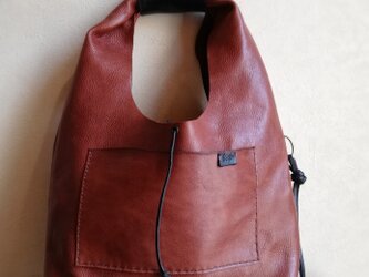 one shoulder bag　ブラウン✗ブラック　オイルシュリンクレザーの画像