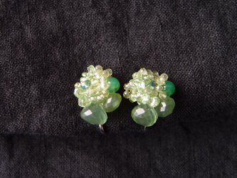 【天然石刺繍／イヤリング】green garnet × peridot × chrysopraseの画像