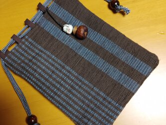 裂き織りの信玄袋(チャーム付き)の画像