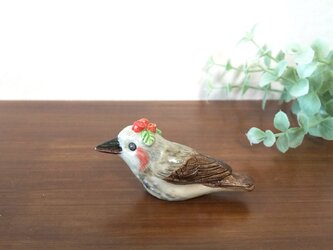 陶飾り ヒヨドリ･赤薔薇の画像