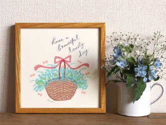 「ワスレナグサの花かご」20cm角ポスター（文字入り／なし）の画像