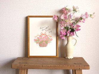 「野バラの花かご」A4ポスターの画像
