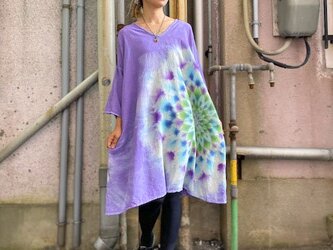 タイダイ染め　ゆったりワンピース　優しいラベンダーに碧翠色の大曼荼羅　Hippies Dye最新作 HD16-14の画像