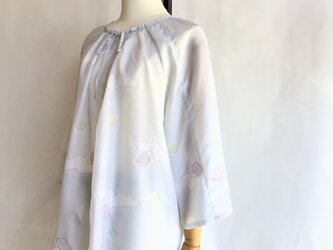ルームウェア　ラグランギャザー【送料無料】着物リメイク　水色の画像