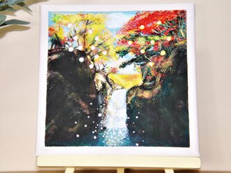 紅葉と滝／アクリル画　キャンバス　原画の画像