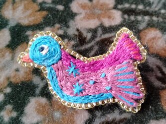 一点物☆手刺繍☆幸せの青い鳥のブローチの画像