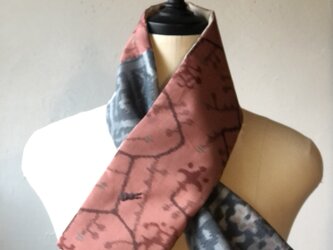 銘仙×リネン刺繍の小さな襟巻き2135a 着物 古布 リメイク ストール プチマフラー ネックウォーマーの画像