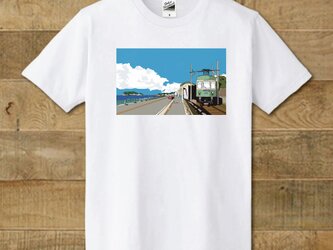 Tシャツ　湘南イラスト　江ノ電と江ノ島の風景イラスト♪ 「湘南シーサイドストリートⅡ」の画像