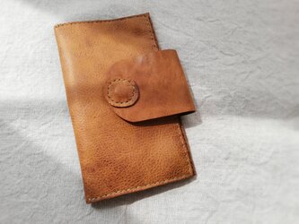 simple wallet 通帳サイズ　ブラウン　オイルシュリンクレザーの画像