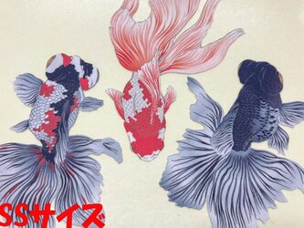 日本画オリジナルステッカー　金魚セット　SSサイズ　UV耐水　輪郭カット済みの画像