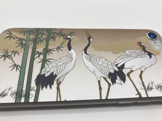 スマホ用　日本画オリジナルステッカー　鶴　各機種対応　UVラミネート加工の画像