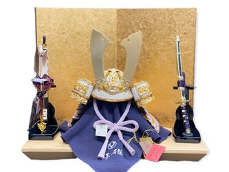 新商品　五月人形　こどもの日　五月人形　菖蒲(あやめ)６号兜檜平台飾りの画像