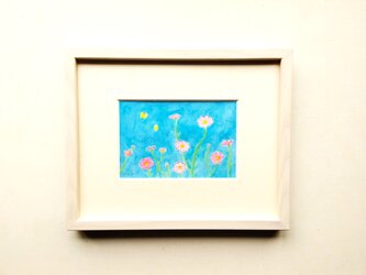 原画「青空と秋桜」 水彩イラスト ※木製額縁入りの画像