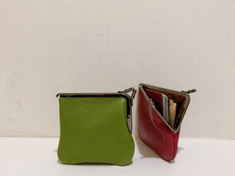上質牛革miniがま口財布◆L字　グラスグリーン　カード入れ　名刺入れ　一粒万倍日　数量限定の画像