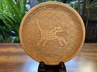 青海波と猫【小皿/ Small plate】の画像