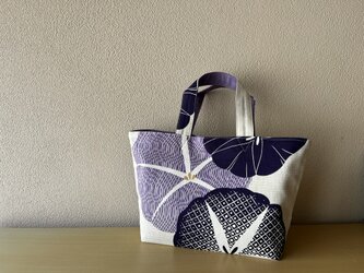 浴衣地ミニトートバッグ　アイボリー紫朝顔〈受注製作〉の画像