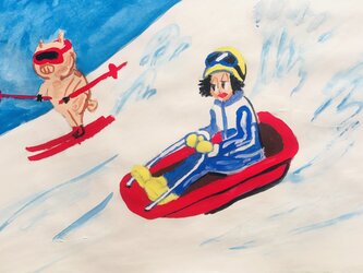 ソリ遊びとスキーの画像
