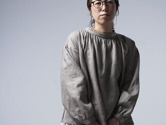 【wafu】Linen blouse ギャザード・ネック アンティークブラウス / うつぶしいろ t013e-ubs1の画像