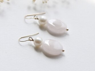 14Kgf モルガナイト＋淡水パール ピアス/イヤリング --Feminine--の画像