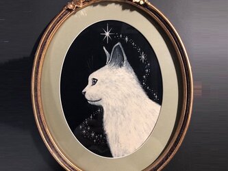 「つながる」額付きアート作品原画 白猫 猫 徳島洋子作品 ★ 星月猫 猫の画像