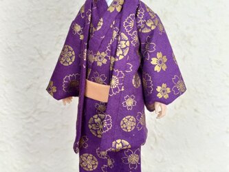 「金花紋…本紫」28cm男子ドール着物＆羽織りの画像