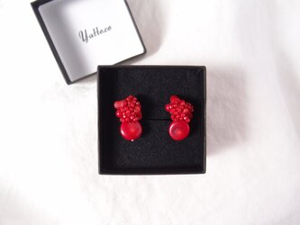 【期間限定10%OFF】【天然石刺繍／イヤリング】red coral mix（E）の画像