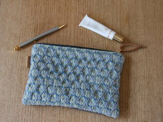 北欧手織りウールポーチ（ブルー×イエローグリーン）の画像