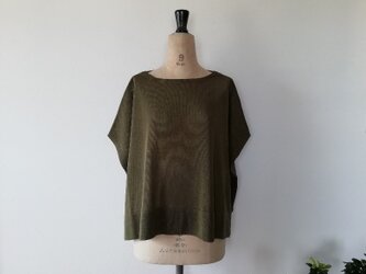 さらりと羽織るように着るポンチョプルオーバー　コットン100％ギマ加工　N0011 カーキの画像