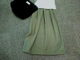 ★着丈85㎝まで★ベルギー・リネン100％★カーキ・緑系★少し厚手のギャザースカート★受注製作★の画像
