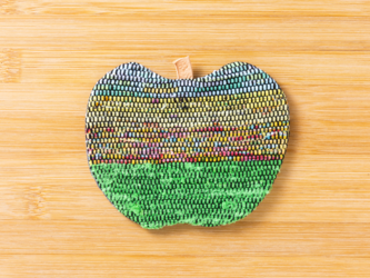 裂織りんごコースター　緑ミックスカラー/533の画像