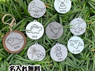【送料無料】名入れ無料 恐竜イラストキーホルダー ダイナソー ネームプレート 子供 男の子 お名前キーホルダー チャーム お子様の画像