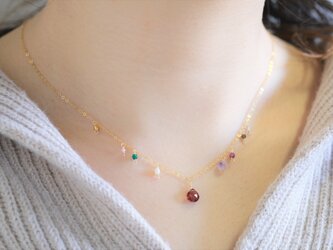 Granatepli necklace：天然石ネックレス　レッドガーネット×ルビー×アメジスト×ルビー×オプシディアンの画像