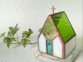 【Medium church】Emerald green church　  ステンドグラス　LED専用キャンドルホルダーの画像