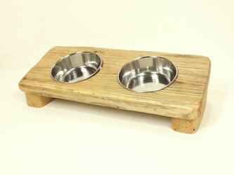 【温泉流木】流木で作った小型犬猫用エサ皿スタンド食器台001ナチュラル流木板 流木インテリアの画像