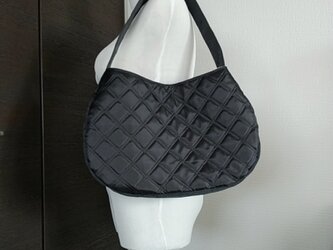 撥水加工ブラックキルトxヴィンテージ加工帆布のワンショルダーバッグmの画像