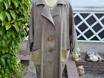 　着物リメイク　古布　手作り　絹の紬　細かく総刺し子　コートの画像