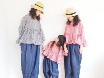 ◯Pre-order◯Linen gingham check gather blouseの画像