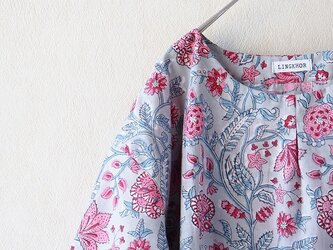 インド更紗の１タックワンピース・グレー＆ピンクの画像
