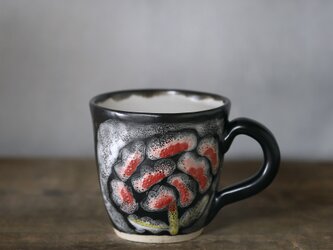 黒釉と花絵のコーヒーカップの画像