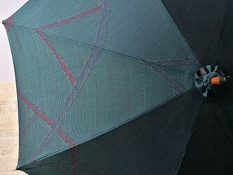 紬の日傘（深緑色幾何学112）の画像