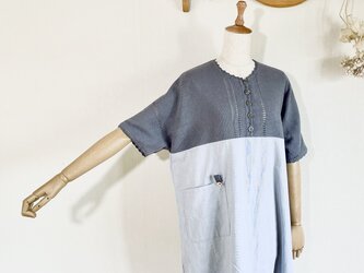 【受注制作】手織りとコードレーンのバルーンワンピ－ス（ダークグレー）の画像