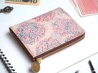 Ｌ字ファスナー 財布（アジサイ） 本革 コンパクト 紫陽花の画像