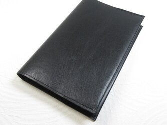 新書サイズ、コミック対応・スムース・ブラック・ゴートスキン・一枚革のブックカバー・0384の画像