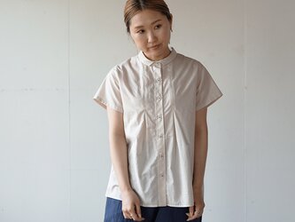 【受注制作】コットンローンプリーテッドシャツ半袖[ecru-beige]の画像